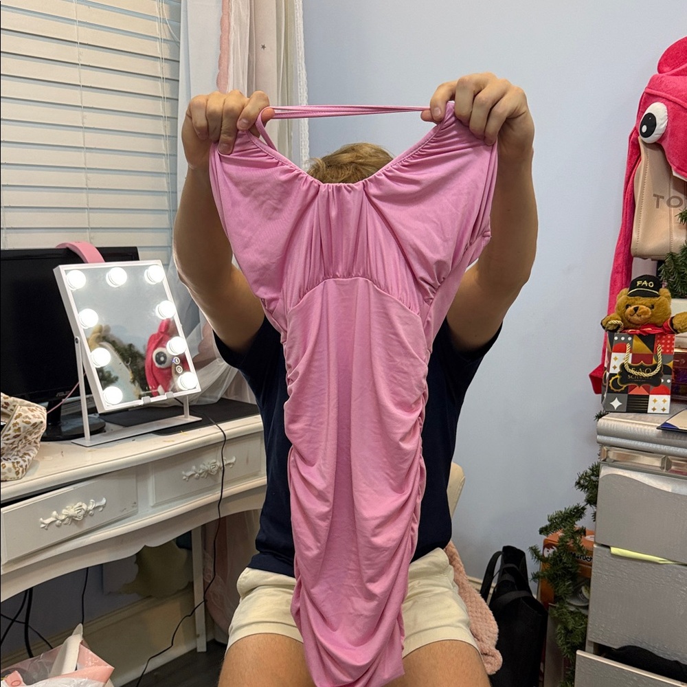 Elegant Pink Ruched Dress